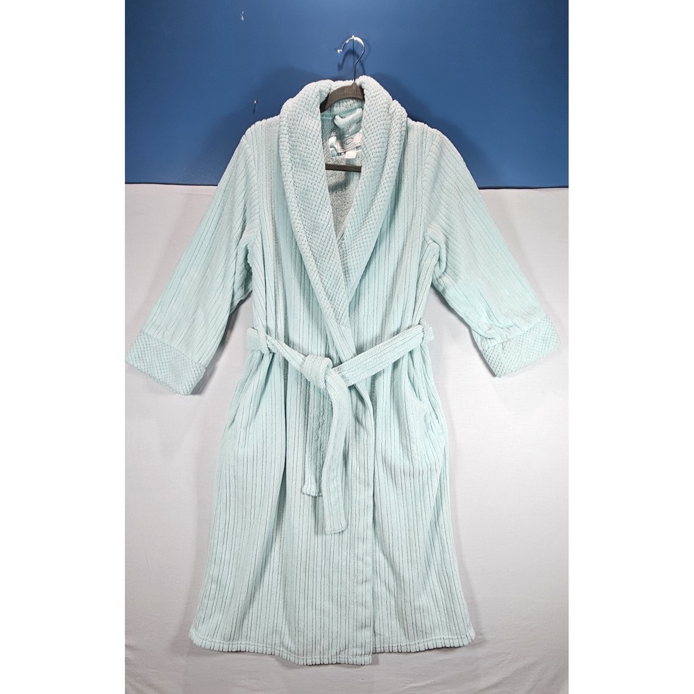 Oscar de la Renta Plush Robe Mint Green Belted Women's S/M Cozy Spa